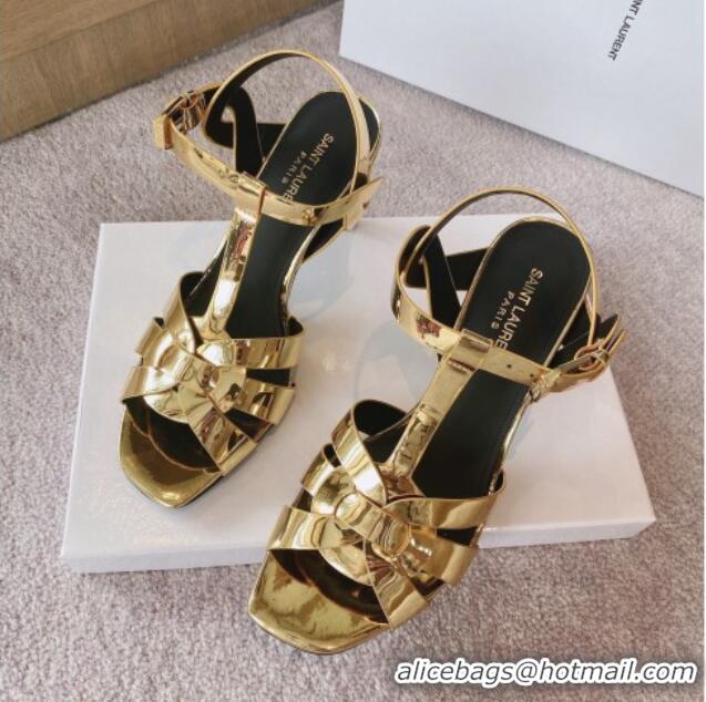 Luxurious Saint Laurent High Heel Sandals 8.5cm in Patent Leather Gold 0325043