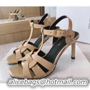 Purchase Saint Laurent High Heel Sandals 8.5cm in Patent Leather Nude 0325044