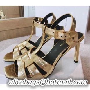 Shop Cheap Saint Laurent High Heel Sandals 8.5cm in Stone Embossed Leather Gold 0325046