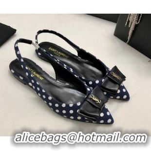 Good Product Saint Laurent Anaïs Slingbacks Flat in Dots Print with Bow Black 1/White 412036