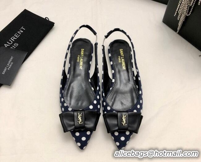 Good Product Saint Laurent Anaïs Slingbacks Flat in Dots Print with Bow Black 1/White 412036