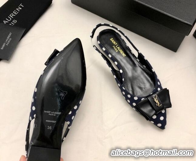 Good Product Saint Laurent Anaïs Slingbacks Flat in Dots Print with Bow Black 1/White 412036