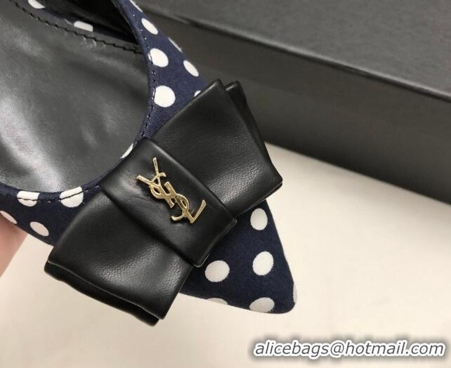 Good Product Saint Laurent Anaïs Slingbacks Flat in Dots Print with Bow Black 1/White 412036