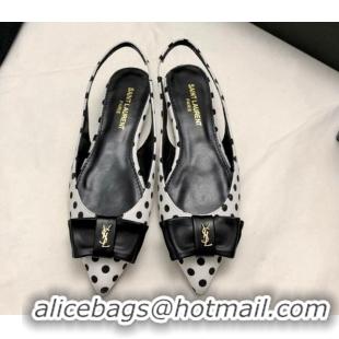 Pretty Style Saint Laurent Anaïs Slingbacks Flat in Dots Print with Bow White 1/Black 412037