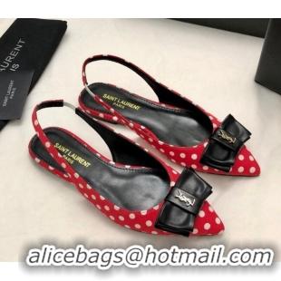 Best Grade Saint Laurent Anaïs Slingbacks Flat in Dots Print with Bow Red 412038