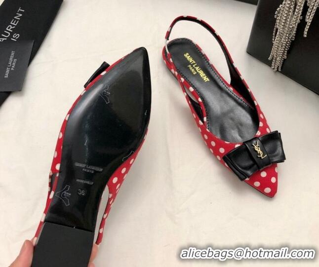 Best Grade Saint Laurent Anaïs Slingbacks Flat in Dots Print with Bow Red 412038