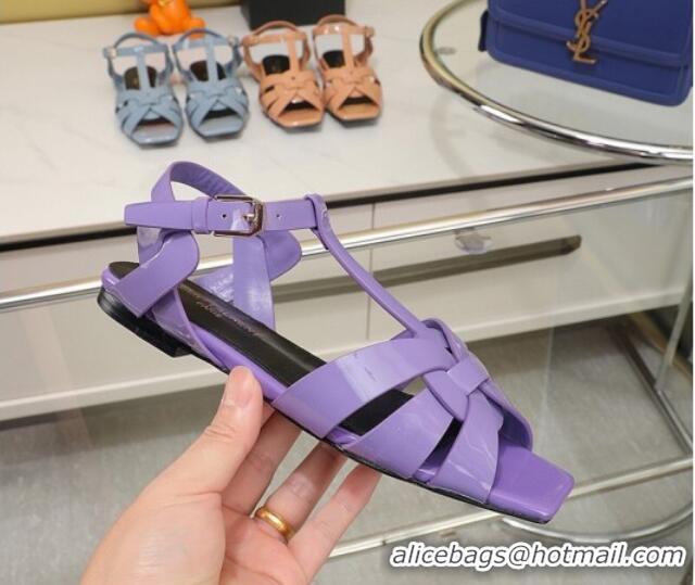 Trendy Design Saint Laurent Flat Sandals in Purple Patent Leather 426109