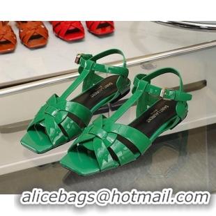 Cheap Price Saint Laurent Flat Sandals in Patent Leather Green 30426119