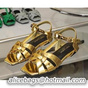 Big Discount Saint Laurent Flat Sandals in Gold Patent Metallic Leather 30426113