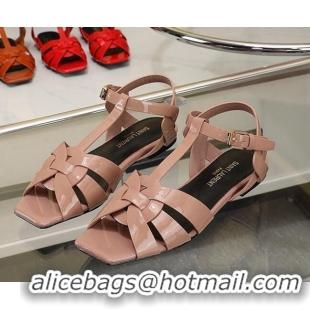 Luxurious Saint Laurent Flat Sandals in Nude Patent Leather 30426121