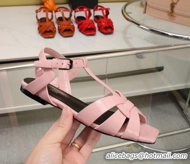 Luxury Saint Laurent Flat Sandals in Light Pink Patent Leather 426126