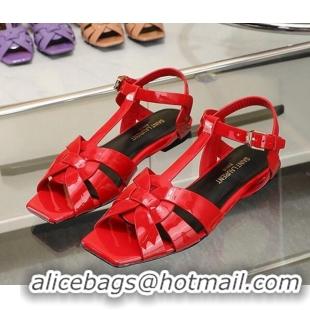 Grade Saint Laurent Flat Sandals in Red Patent Leather 426127