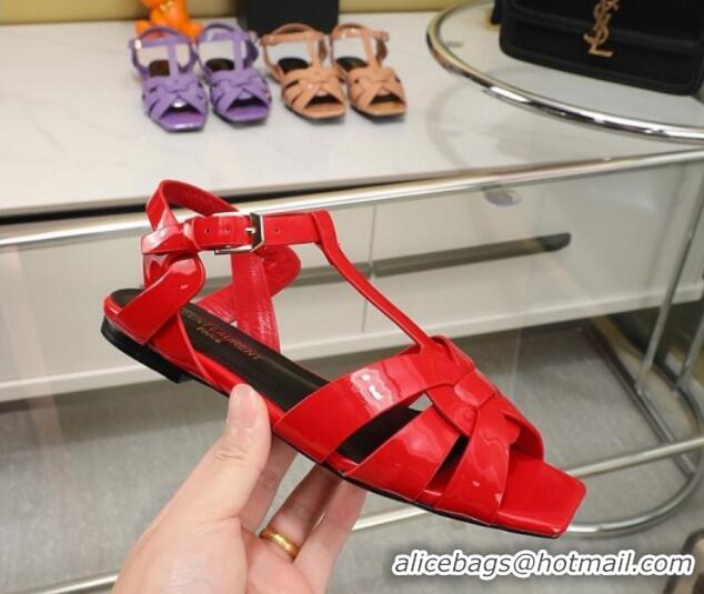 Grade Saint Laurent Flat Sandals in Red Patent Leather 426127