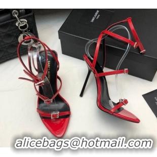 Recommended Saint Laurent Lila Leather Thong Sandals 10.5cm with Crystal Buckle Red 0506089