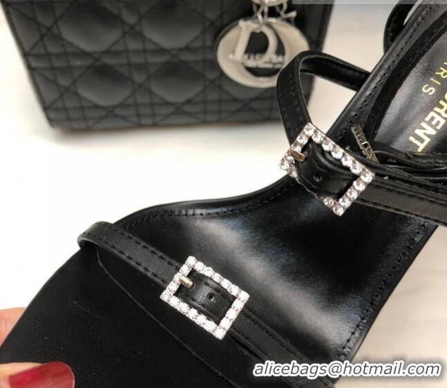 Popular Style Saint Laurent Lila Calf Leather High Heel Sandals 10.5cm with Crystal Buckle Black 506092