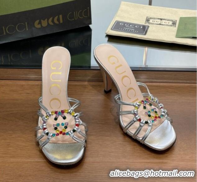 Shop Cheap Gucci Isa Heel Slide Sandals with Crystal GG Silver 3022332