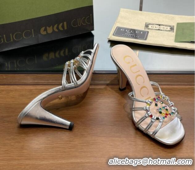 Shop Cheap Gucci Isa Heel Slide Sandals with Crystal GG Silver 3022332