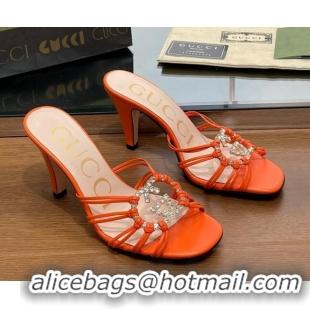 Luxury Cheap ucci Isa Heel Slide Sandals with Crystal GG Orange 022333