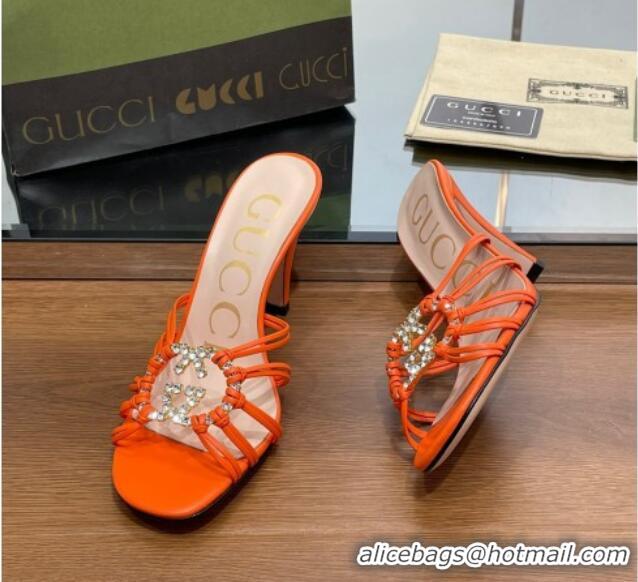 Luxury Cheap ucci Isa Heel Slide Sandals with Crystal GG Orange 022333