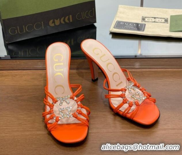 Luxury Cheap ucci Isa Heel Slide Sandals with Crystal GG Orange 022333