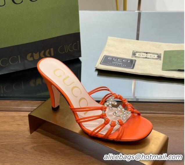 Luxury Cheap ucci Isa Heel Slide Sandals with Crystal GG Orange 022333