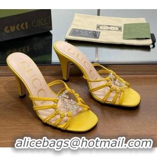 Luxury Gucci Isa Heel Slide Sandals with Crystal GG Yellow 022334