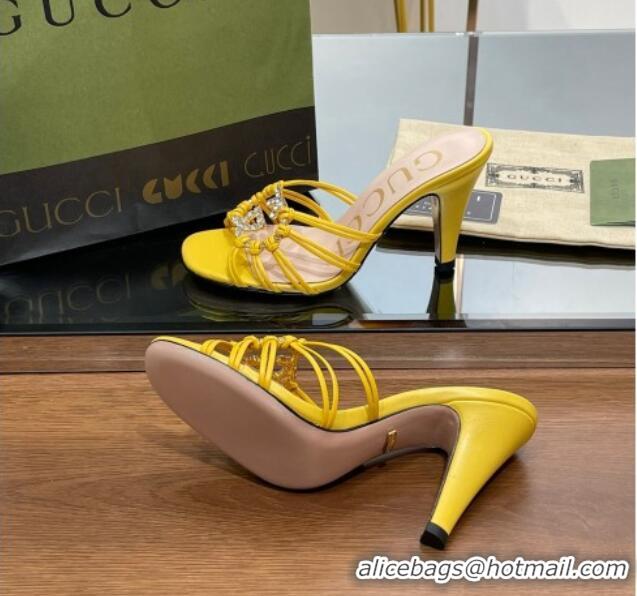 Luxury Gucci Isa Heel Slide Sandals with Crystal GG Yellow 022334