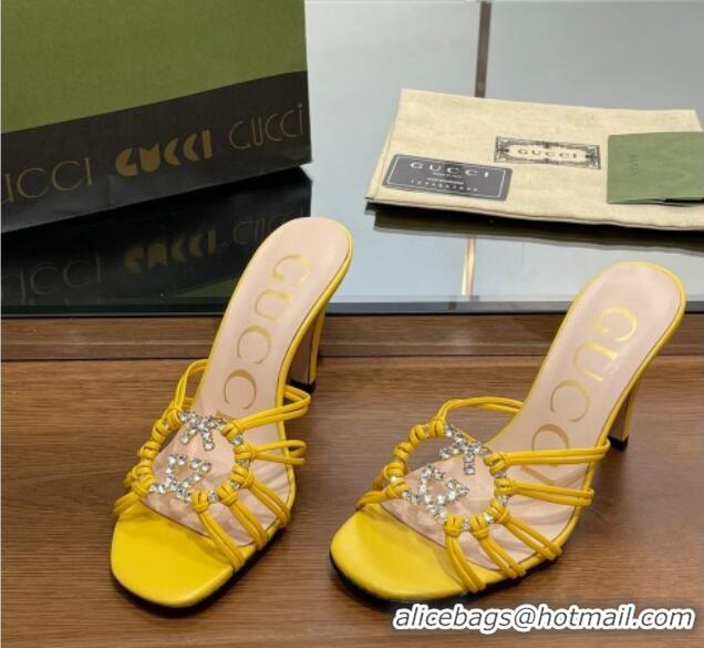 Luxury Gucci Isa Heel Slide Sandals with Crystal GG Yellow 022334