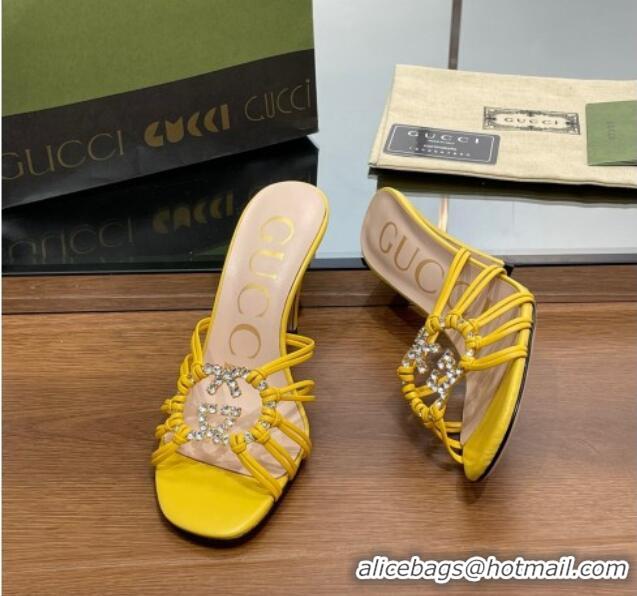 Luxury Gucci Isa Heel Slide Sandals with Crystal GG Yellow 022334