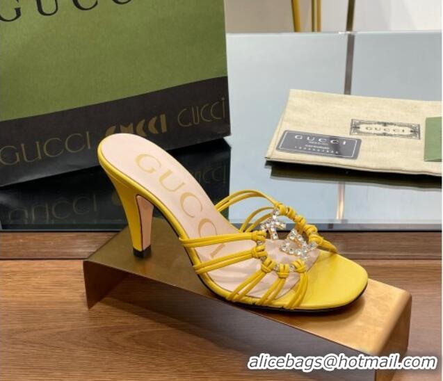 Luxury Gucci Isa Heel Slide Sandals with Crystal GG Yellow 022334