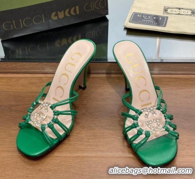 Best Product Gucci Isa Heel Slide Sandals with Crystal GG Green 022335