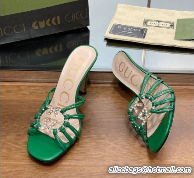 Best Product Gucci Isa Heel Slide Sandals with Crystal GG Green 022335