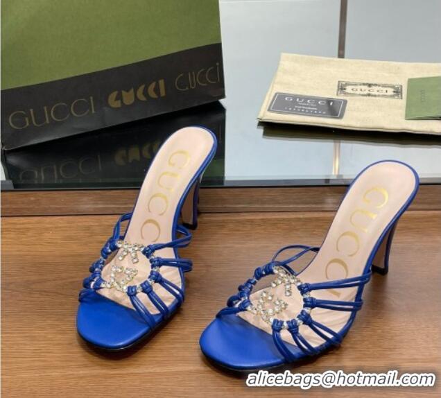 Good Quality Gucci Isa Heel Slide Sandals with Crystal GG Blue 022336