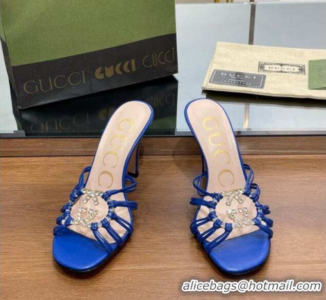 Good Quality Gucci Isa Heel Slide Sandals with Crystal GG Blue 022336