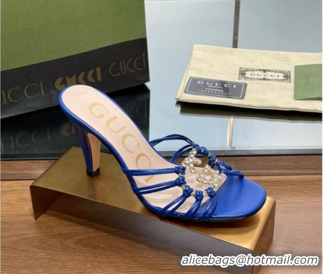 Good Quality Gucci Isa Heel Slide Sandals with Crystal GG Blue 022336