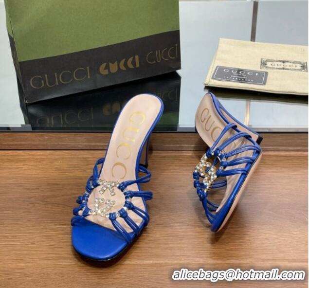 Good Quality Gucci Isa Heel Slide Sandals with Crystal GG Blue 022336