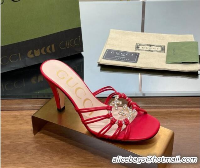 Charming Gucci Isa Heel Slide Sandals with Crystal GG Red 022338