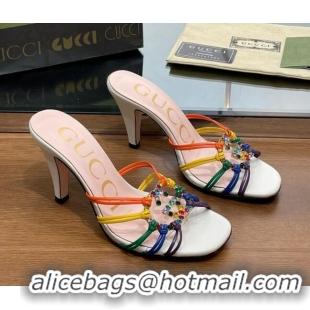 Lower Price Gucci Isa Heel Slide Sandals with Crystal GG Multicolor 022339