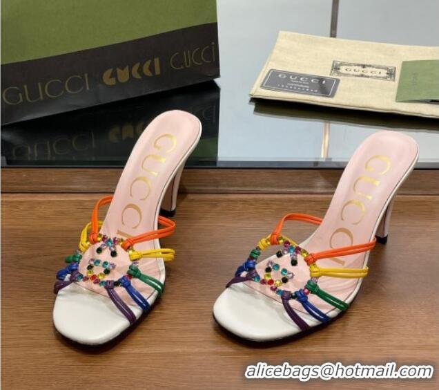 Lower Price Gucci Isa Heel Slide Sandals with Crystal GG Multicolor 022339