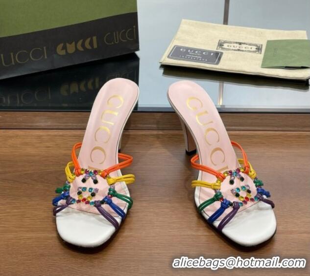 Lower Price Gucci Isa Heel Slide Sandals with Crystal GG Multicolor 022339