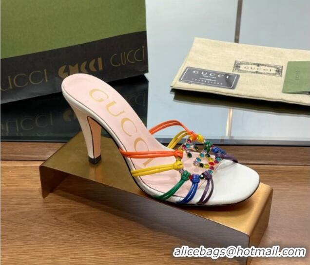 Lower Price Gucci Isa Heel Slide Sandals with Crystal GG Multicolor 022339