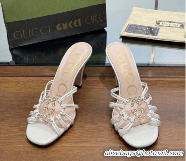 Duplicate Gucci Isa Heel Slide Sandals with Crystal GG White 022340