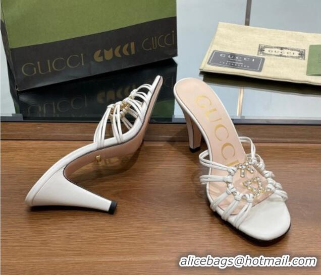 Duplicate Gucci Isa Heel Slide Sandals with Crystal GG White 022340