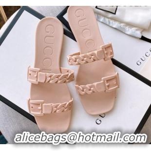 Discount Gucci PVC Chain Flat Slide Sandals Nude Pink 022343