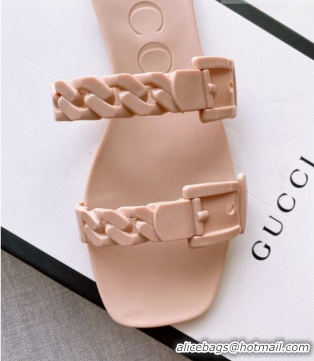 Discount Gucci PVC Chain Flat Slide Sandals Nude Pink 022343