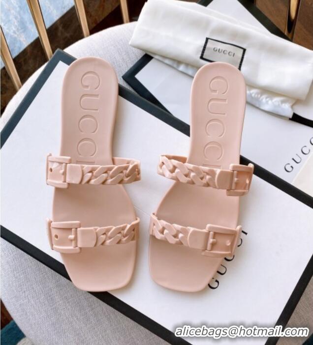 Discount Gucci PVC Chain Flat Slide Sandals Nude Pink 022343