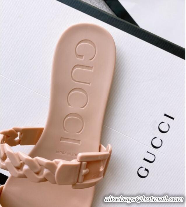 Discount Gucci PVC Chain Flat Slide Sandals Nude Pink 022343