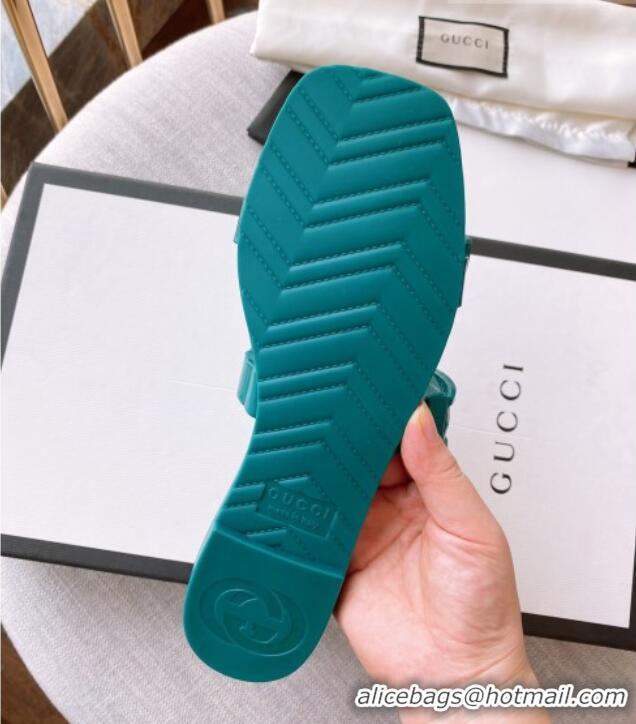 Good Quality Gucci PVC Chain Flat Slide Sandals Blue 022344