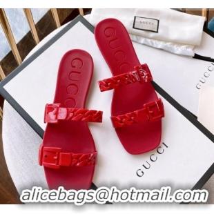 Purchase Gucci PVC Chain Flat Slide Sandals Red 022345