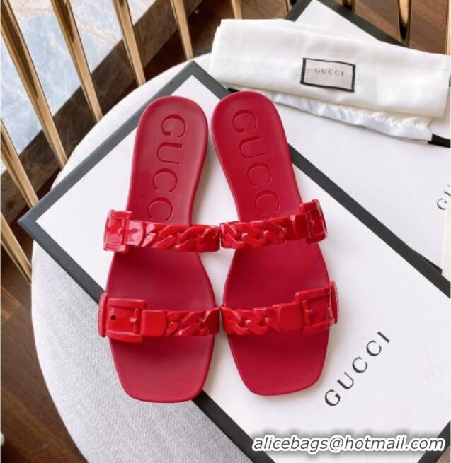 Purchase Gucci PVC Chain Flat Slide Sandals Red 022345